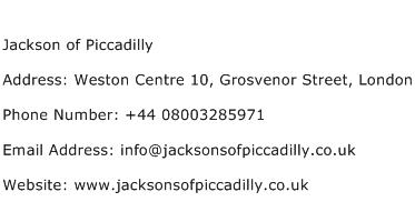 Jackson of Piccadilly Address Contact Number