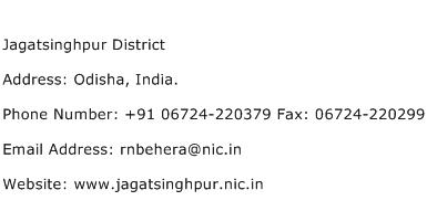 Jagatsinghpur District Address Contact Number