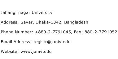 Jahangirnagar University Address Contact Number