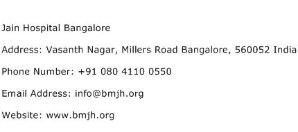 Jain Hospital Bangalore Address Contact Number