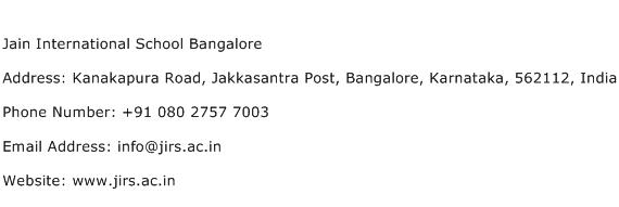 Jain International School Bangalore Address Contact Number