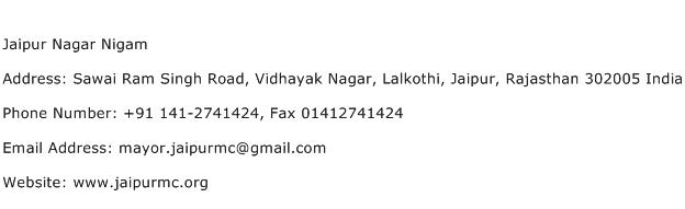 Jaipur Nagar Nigam Address Contact Number