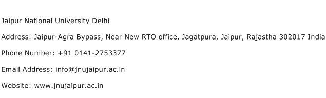 Jaipur National University Delhi Address Contact Number