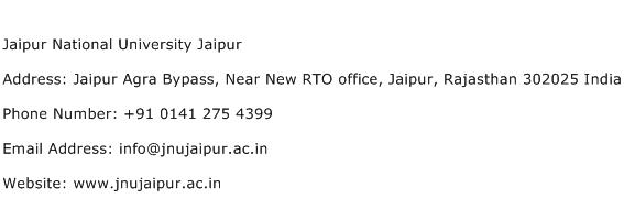 Jaipur National University Jaipur Address Contact Number