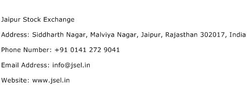 Jaipur Stock Exchange Address Contact Number
