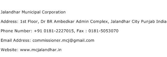 Jalandhar Municipal Corporation Address Contact Number