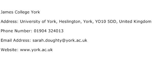James College York Address Contact Number
