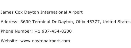 James Cox Dayton International Airport Address Contact Number