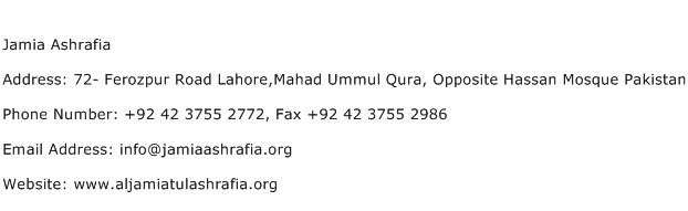 Jamia Ashrafia Address Contact Number