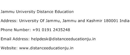 Jammu University Distance Education Address Contact Number