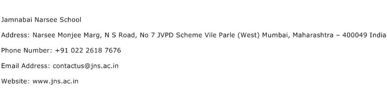 Jamnabai Narsee School Address Contact Number