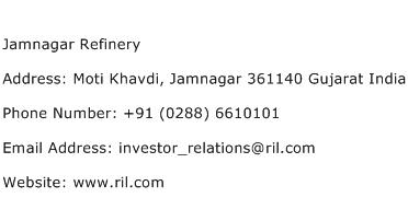 Jamnagar Refinery Address Contact Number
