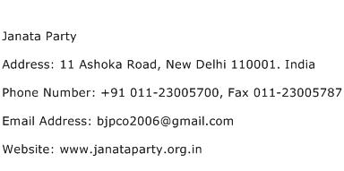 Janata Party Address Contact Number