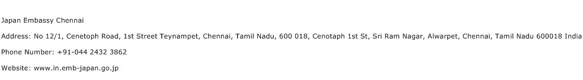 Japan Embassy Chennai Address Contact Number