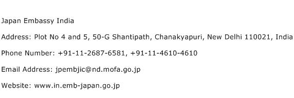 Japan Embassy India Address Contact Number