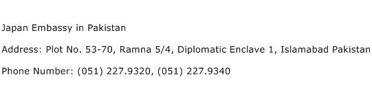 Japan Embassy in Pakistan Address Contact Number