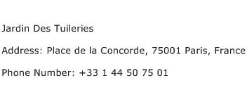 Jardin Des Tuileries Address Contact Number