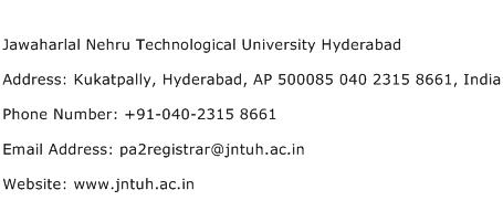 Jawaharlal Nehru Technological University Hyderabad Address Contact Number