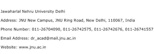Jawaharlal Nehru University Delhi Address Contact Number