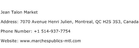 Jean Talon Market Address Contact Number