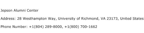 Jepson Alumni Center Address Contact Number