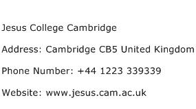 Jesus College Cambridge Address Contact Number