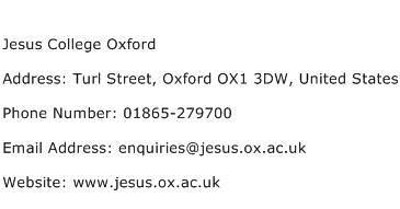 Jesus College Oxford Address Contact Number