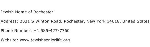 Jewish Home of Rochester Address Contact Number