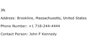 Jfk Address Contact Number