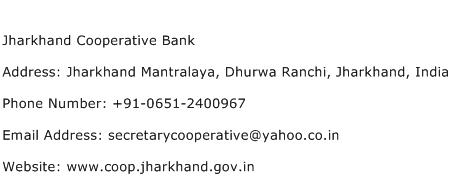 Jharkhand Cooperative Bank Address Contact Number