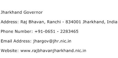 Jharkhand Governor Address Contact Number