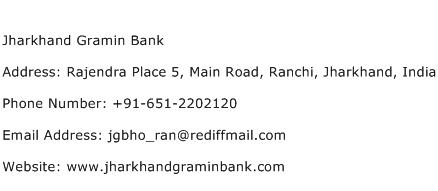 Jharkhand Gramin Bank Address Contact Number