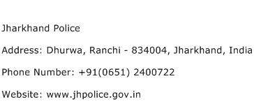 Jharkhand Police Address Contact Number