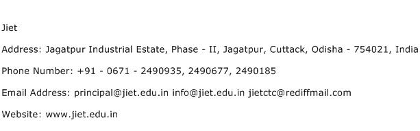 Jiet Address Contact Number