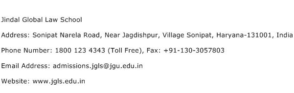 Jindal Global Law School Address Contact Number