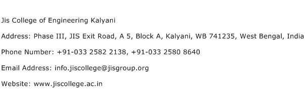 Jis College of Engineering Kalyani Address Contact Number
