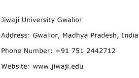 Jiwaji University Gwalior Address Contact Number
