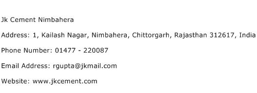 Jk Cement Nimbahera Address Contact Number