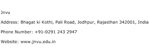 Jnvu Address Contact Number