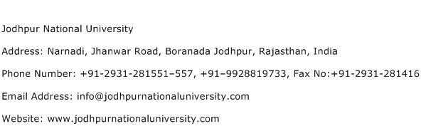 Jodhpur National University Address Contact Number