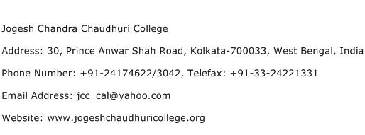 Jogesh Chandra Chaudhuri College Address Contact Number