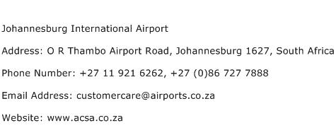 Johannesburg International Airport Address Contact Number