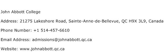 John Abbott College Address Contact Number