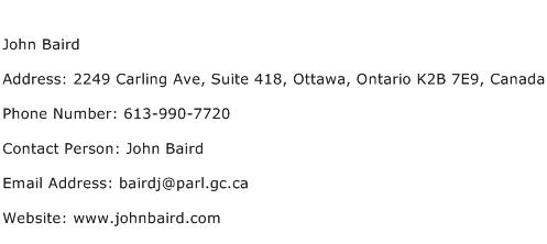 John Baird Address Contact Number