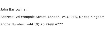 John Barrowman Address Contact Number