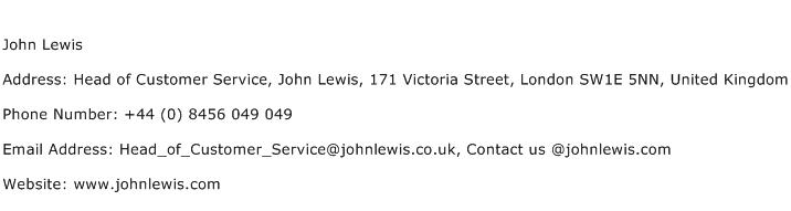 John Lewis Address Contact Number