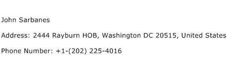 John Sarbanes Address Contact Number