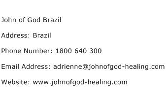 John of God Brazil Address Contact Number