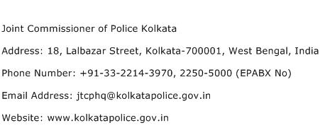 Joint Commissioner of Police Kolkata Address Contact Number