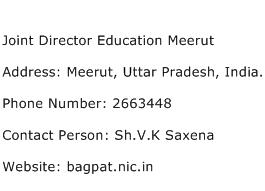 Joint Director Education Meerut Address Contact Number